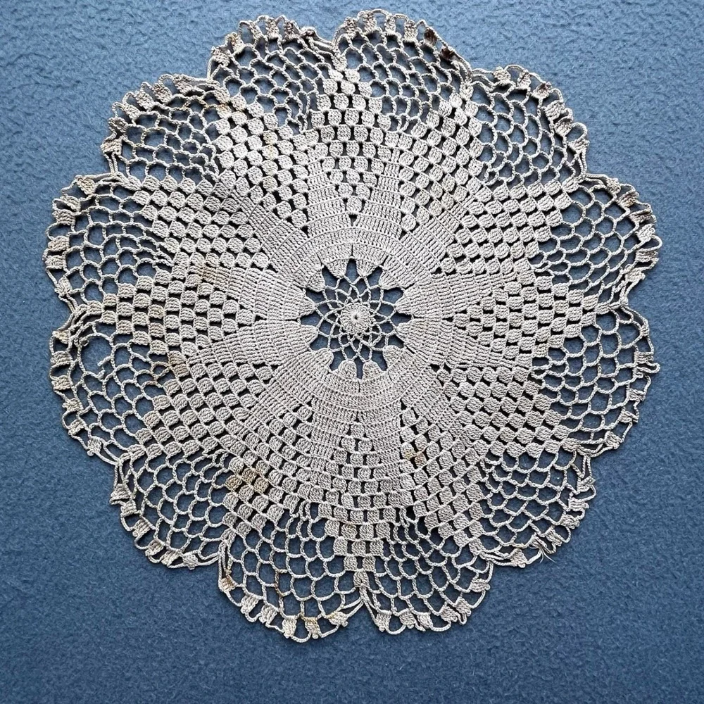 Handcrafted Crochet Lace Round‎ Doily Cotton 13.5 Inch Vintage Cottagecore Decor